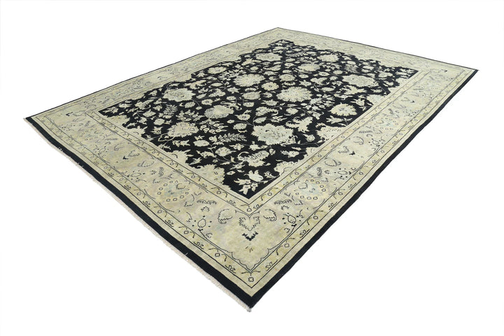 Black Indian Ziegler Rug 9' 0" x 11' 9" Hand-Knotted | No. AT80501