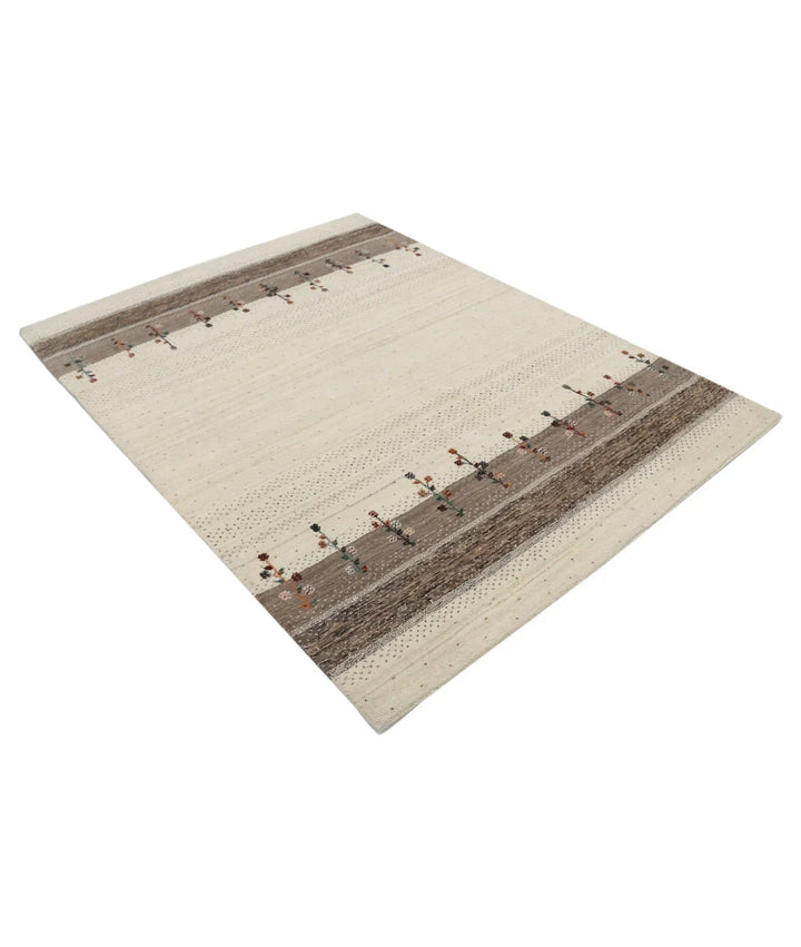 Ivory Indian Lori Rug 4' 10" x 6' 7" Hand-Knotted | No. AT80627