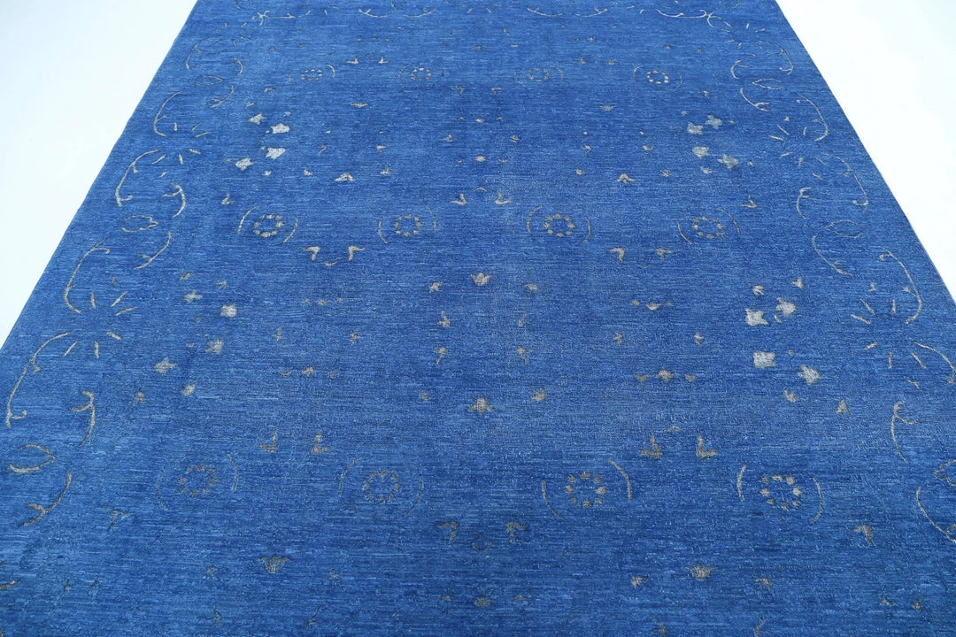 Blue Afghan Oriental Rug 8' 0" x 9' 7" Hand-Knotted | No. AT80721