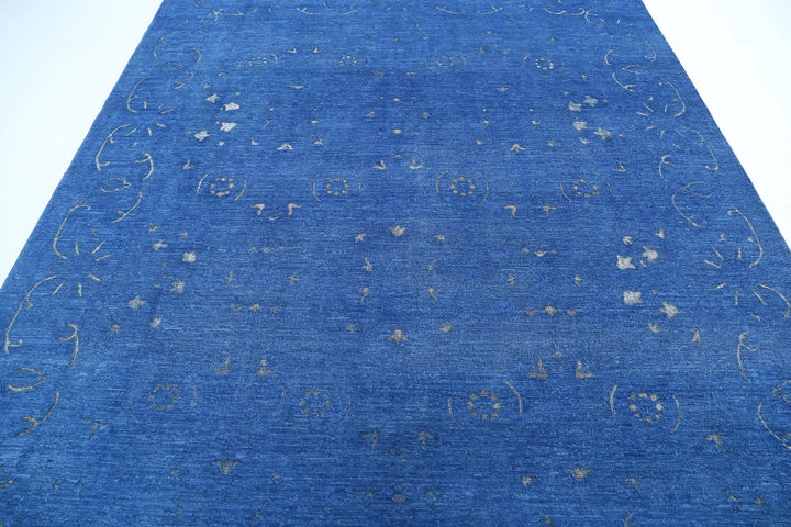Blue Afghan Oriental Rug 8' 0" x 9' 7" Hand-Knotted | No. AT80721