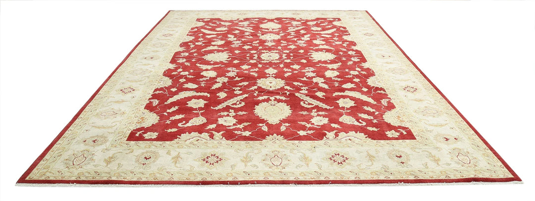 Red & Ivory Indian Ziegler Rug 9' 10" x 14' 0" Hand-Knotted | No. AT80745