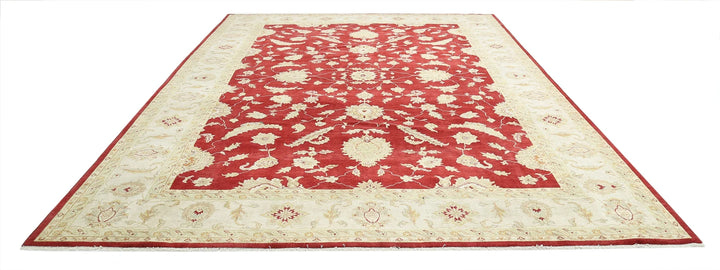 Red & Ivory Indian Ziegler Rug 9' 10" x 14' 0" Hand-Knotted | No. AT80745