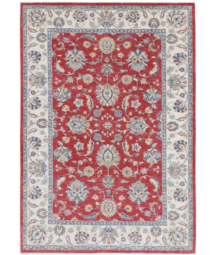 Red Afghan Ziegler Rug 5' 7" x 7' 11" Hand-Knotted | No. AT80794