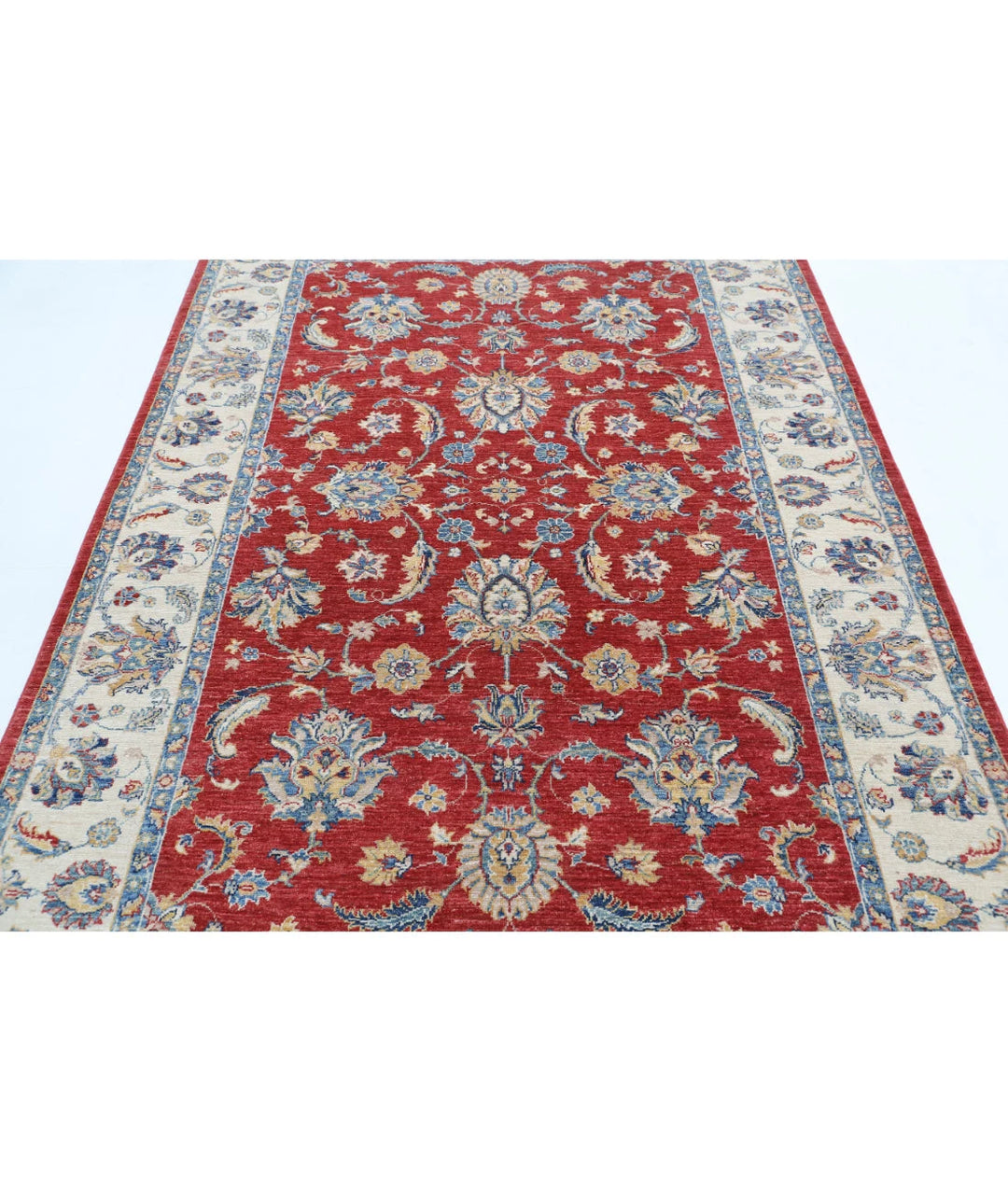 Red Afghan Ziegler Rug 5' 7" x 7' 11" Hand-Knotted | No. AT80794