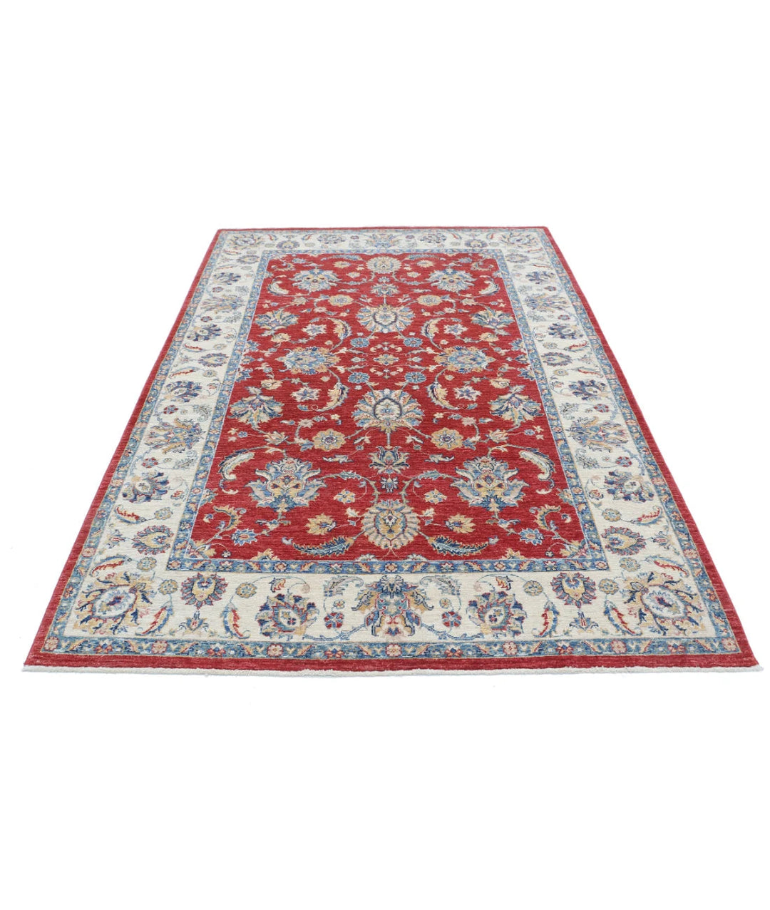Red Afghan Ziegler Rug 5' 7" x 7' 11" Hand-Knotted | No. AT80794