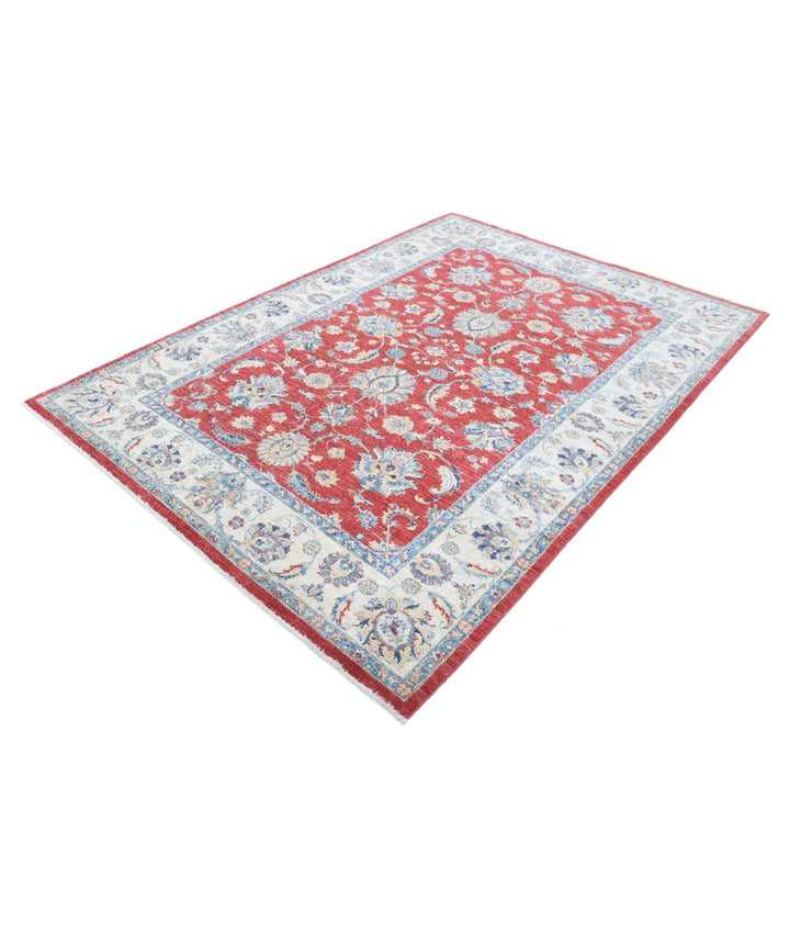 Red Afghan Ziegler Rug 5' 7" x 7' 11" Hand-Knotted | No. AT80794