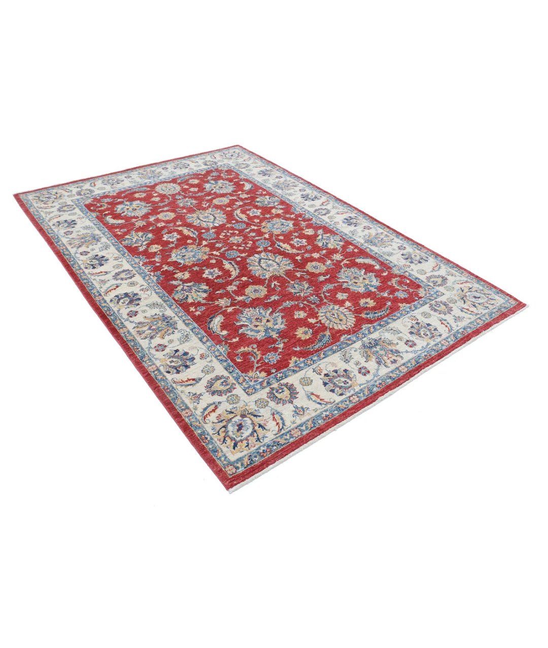 Red Afghan Ziegler Rug 5' 7" x 7' 11" Hand-Knotted | No. AT80794
