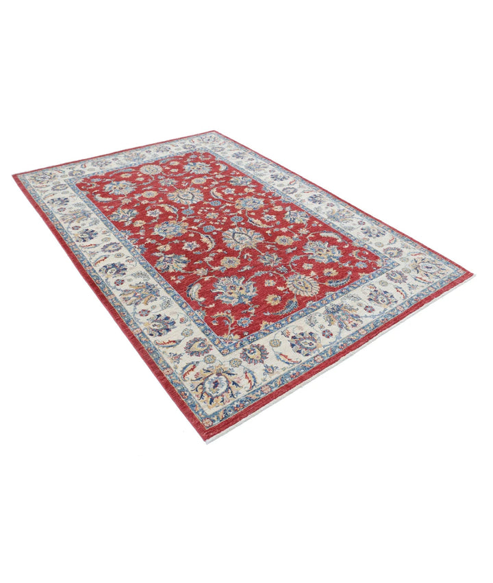 Red Afghan Ziegler Rug 5' 7" x 7' 11" Hand-Knotted | No. AT80794