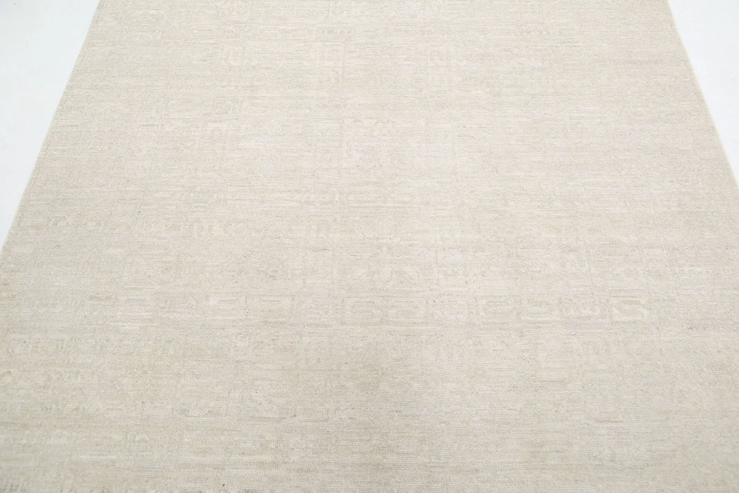 Ivory Afghan Khotan Rug 5' 11" x 8' 8" Hand-Knotted | No. AT80873