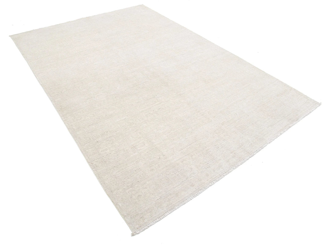 Ivory Afghan Khotan Rug 5' 11" x 8' 8" Hand-Knotted | No. AT80873