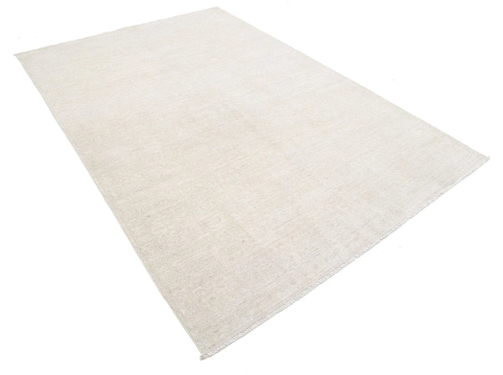 Ivory Afghan Khotan Rug 5' 11" x 8' 8" Hand-Knotted | No. AT80873