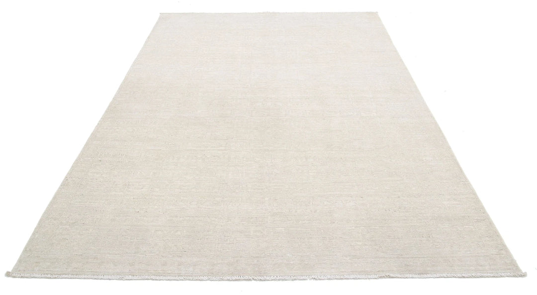 Ivory Afghan Khotan Rug 5' 11" x 8' 8" Hand-Knotted | No. AT80873