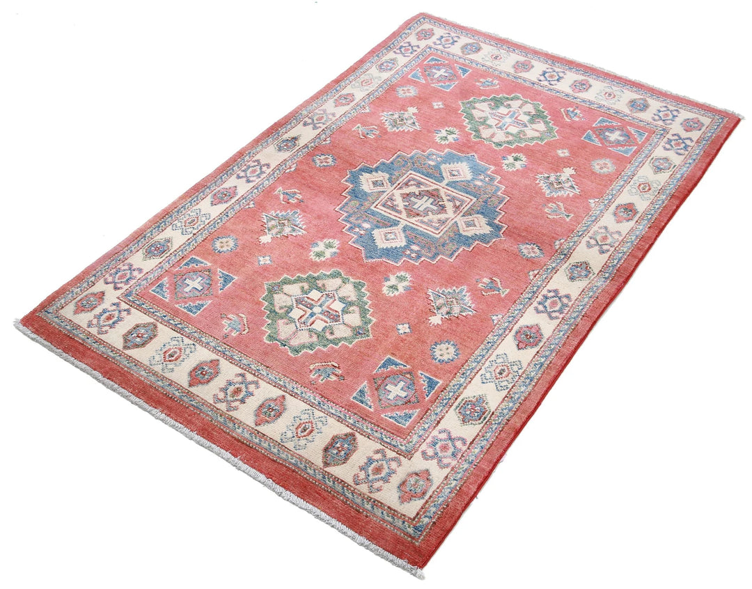 Afghan Kazak Rug 3' 2" x 4' 11" Hand-Knotted | No. AT80887