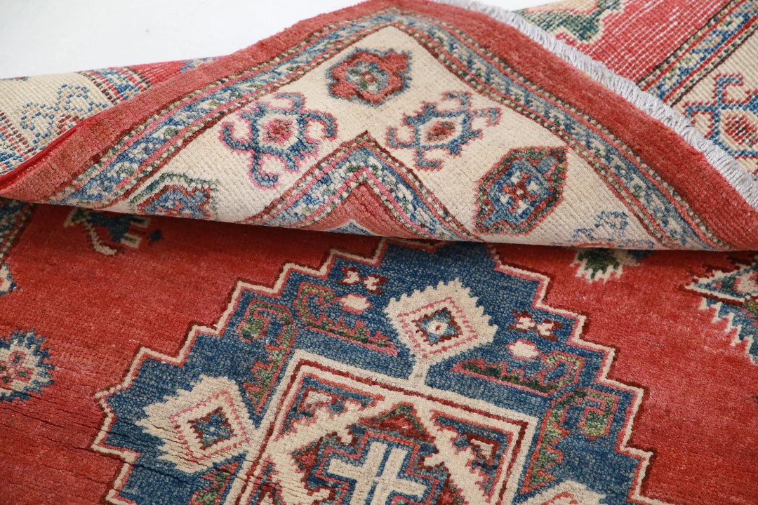 Afghan Kazak Rug 3' 2" x 4' 11" Hand-Knotted | No. AT80887