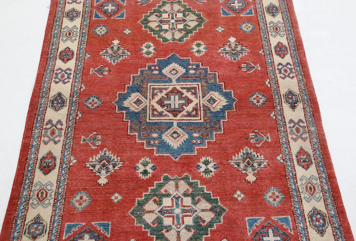 Afghan Kazak Rug 3' 2" x 4' 11" Hand-Knotted | No. AT80887