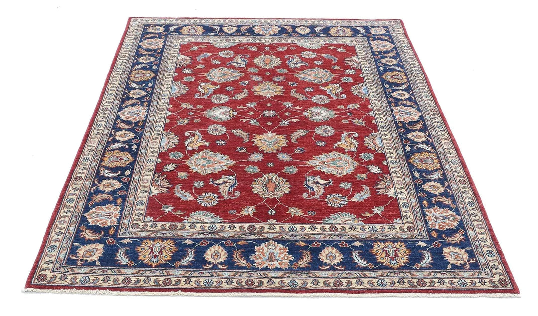 Afghan Ziegler Rug 4' 10" x 6' 5" Hand-Knotted | No. AT80923