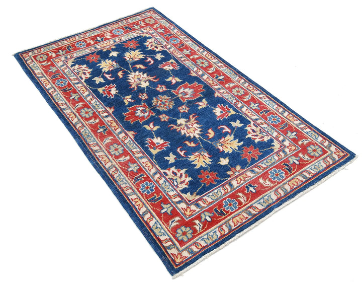 Blue Afghan Oriental Rug 3' 0" x 5' 0" Hand-Knotted detail