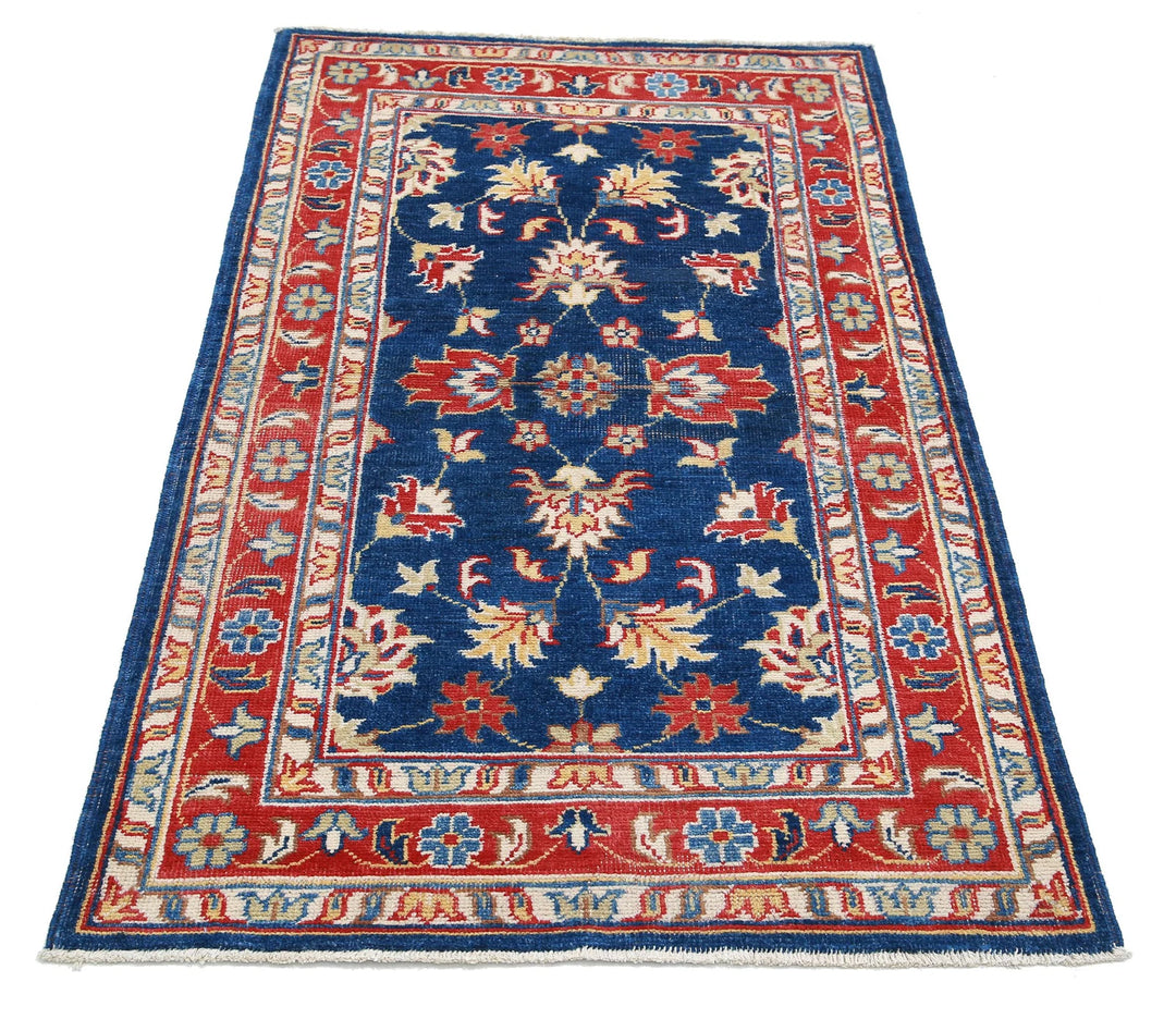 Blue Afghan Oriental Rug 3' 0" x 5' 0" Hand-Knotted close-up