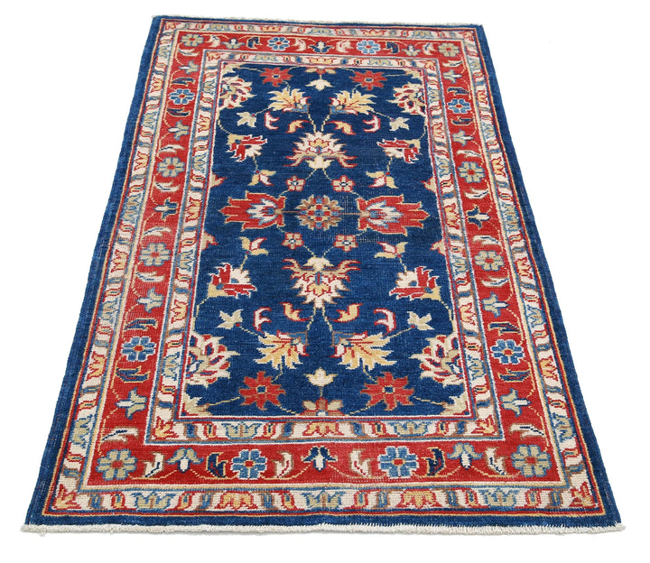 Blue Afghan Oriental Rug 3' 0" x 5' 0" Hand-Knotted close-up