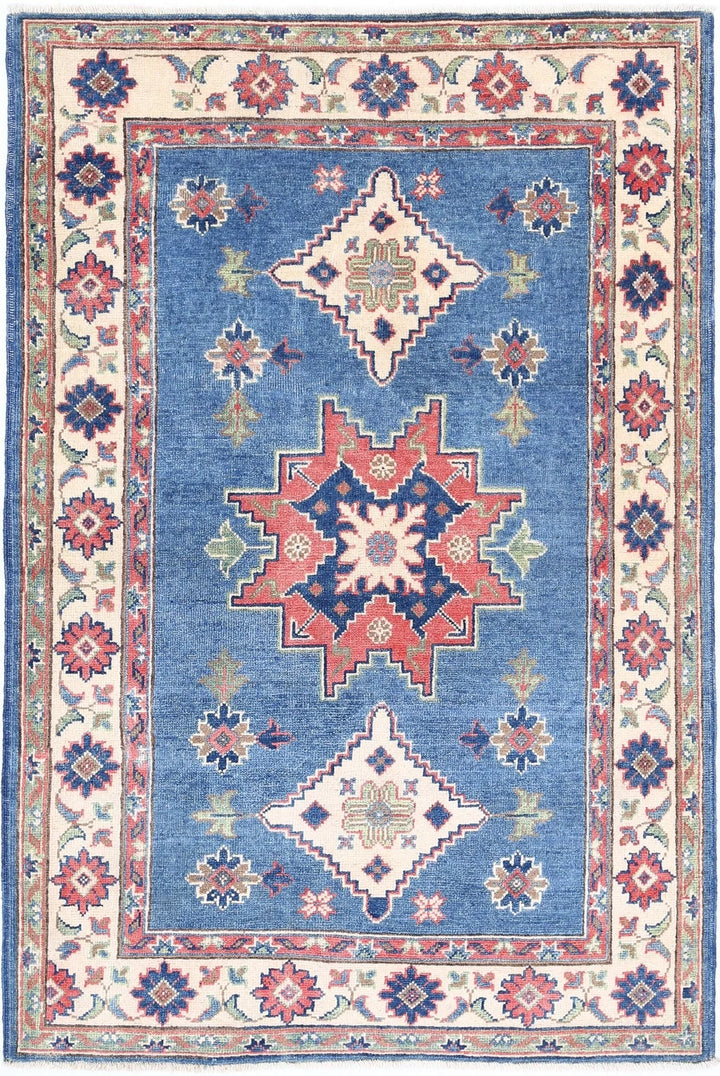 Afghan Kazak Rug 3' 2" x 4' 9" Hand-Knotted | No. AT81007