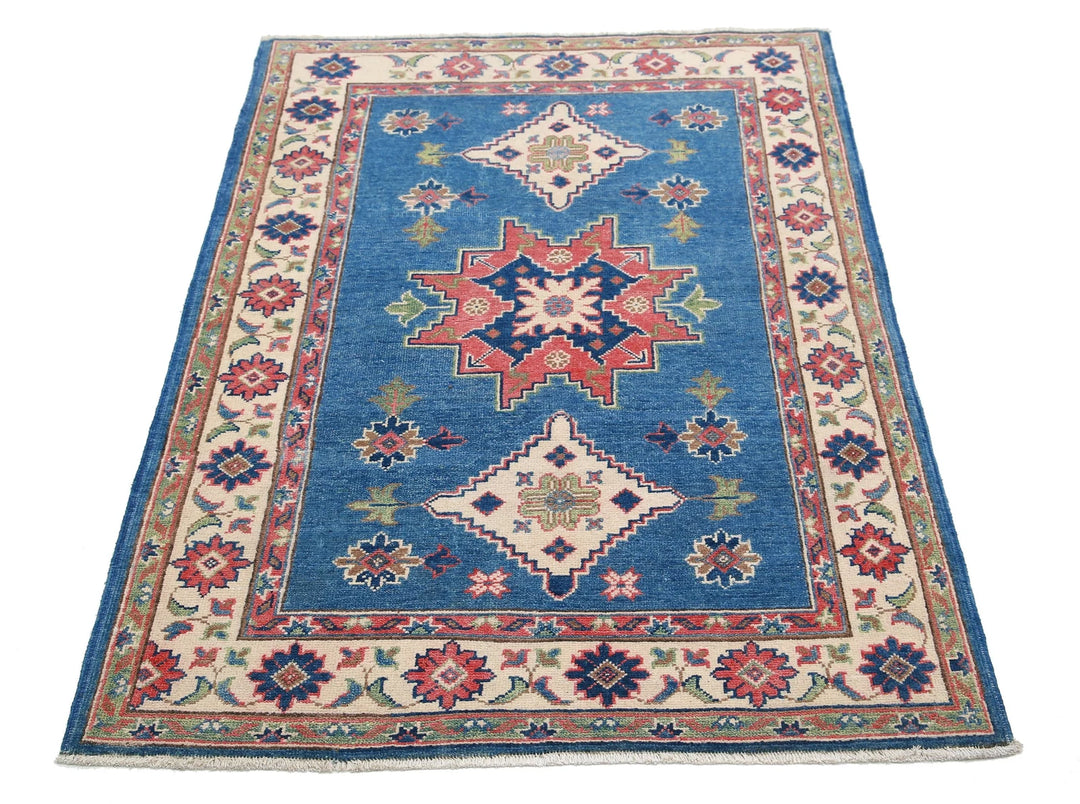 Afghan Kazak Rug 3' 2" x 4' 9" Hand-Knotted | No. AT81007