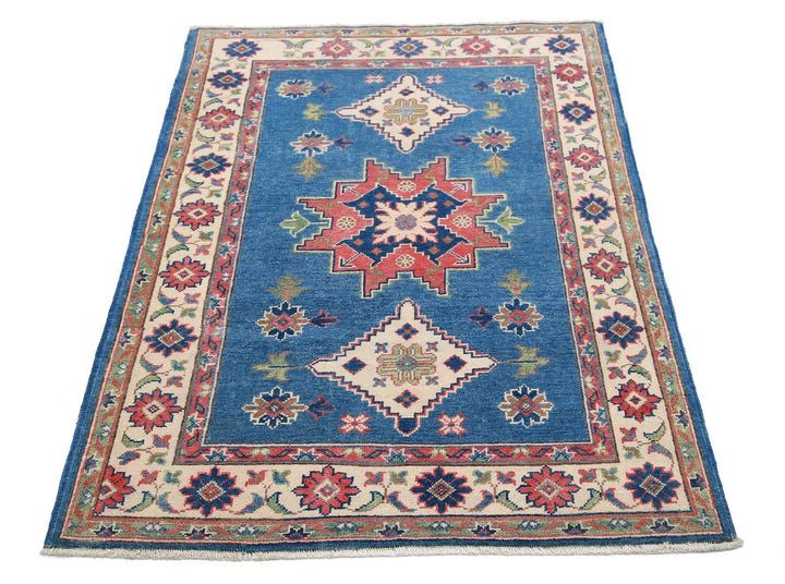 Afghan Kazak Rug 3' 2" x 4' 9" Hand-Knotted | No. AT81007
