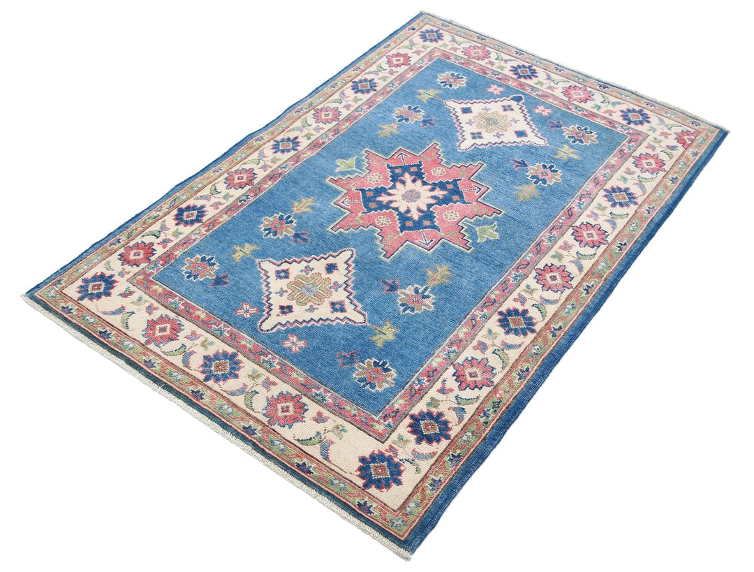 Afghan Kazak Rug 3' 2" x 4' 9" Hand-Knotted | No. AT81007