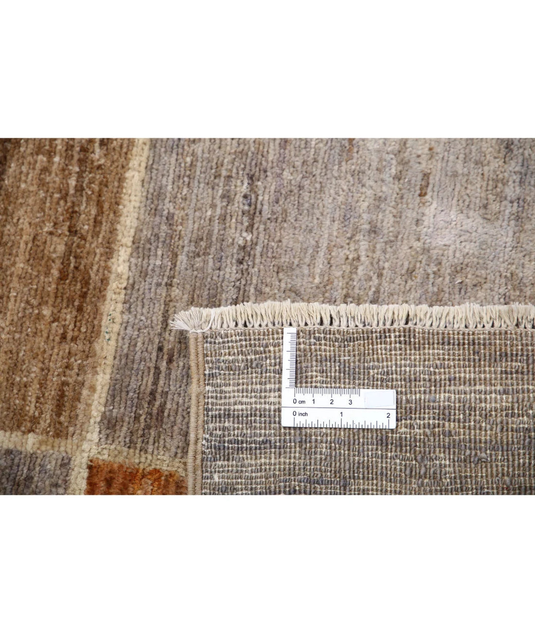 Beige Afghan Modcar Rug 6' 5" x 9' 5" Hand-Knotted | No. AT81009
