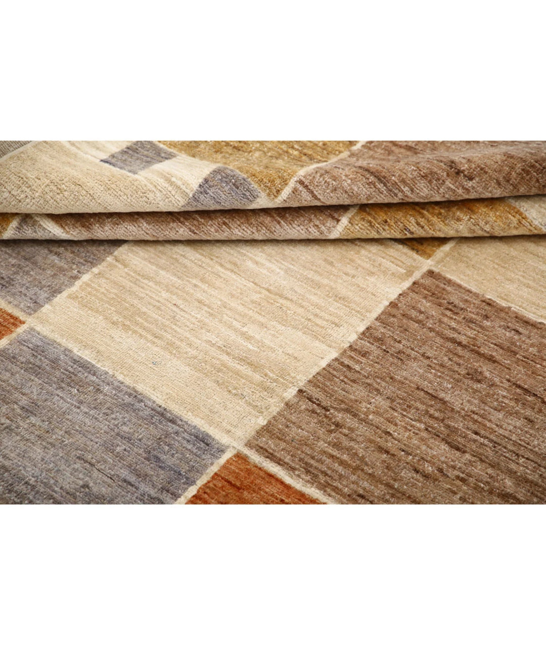 Beige Afghan Modcar Rug 6' 5" x 9' 5" Hand-Knotted | No. AT81009