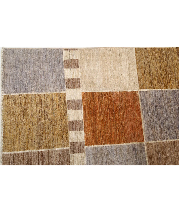 Beige Afghan Modcar Rug 6' 5" x 9' 5" Hand-Knotted | No. AT81009