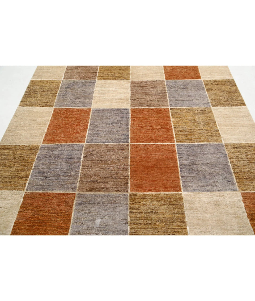 Beige Afghan Modcar Rug 6' 5" x 9' 5" Hand-Knotted | No. AT81009