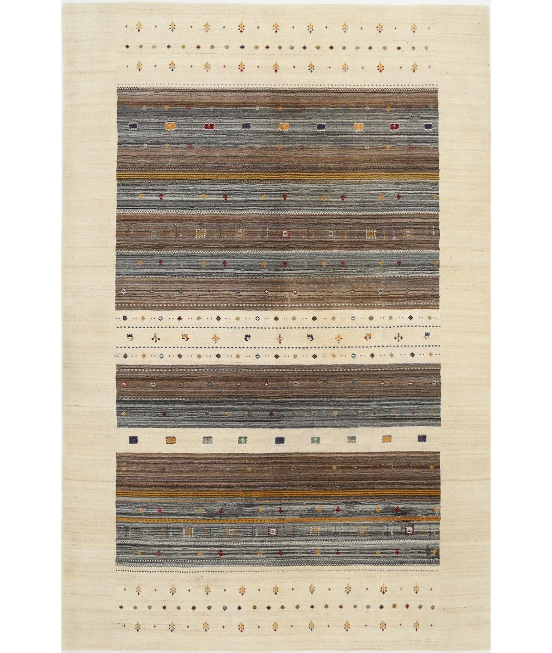 Ivory Indian Oriental Rug 6' 7" x 9' 10" Hand-Knotted | No. AT81085