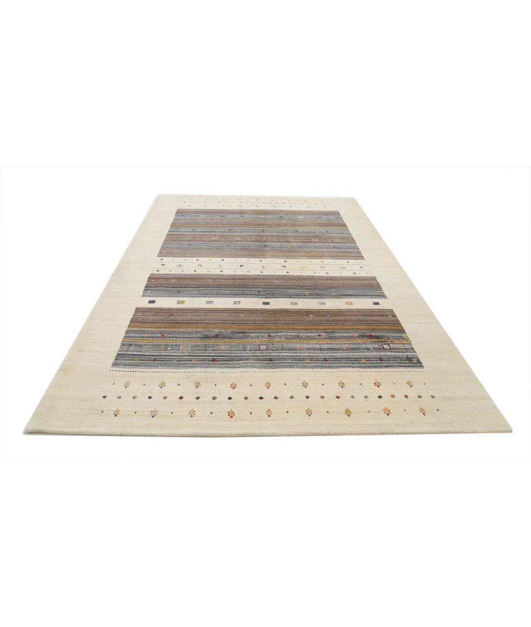 Ivory Indian Oriental Rug 6' 7" x 9' 10" Hand-Knotted | No. AT81085