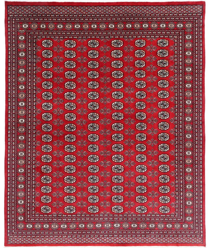 Red Pakistani Bokhara Rug 8' 1" x 9' 10" Hand-Knotted | No. AT81287