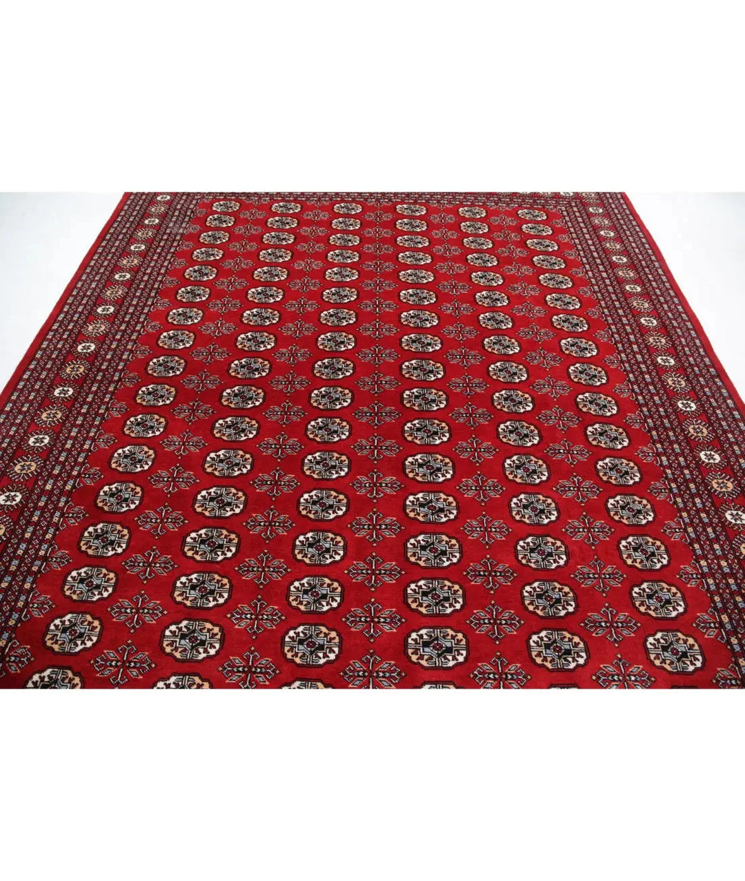 Red Pakistani Bokhara Rug 8' 1" x 9' 10" Hand-Knotted | No. AT81287