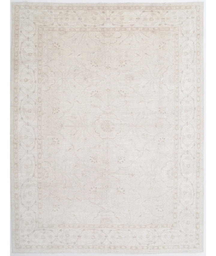 Ivory Afghan Tabriz Rug 10' 4" x 13' 7" Hand-Knotted | No. AT81364