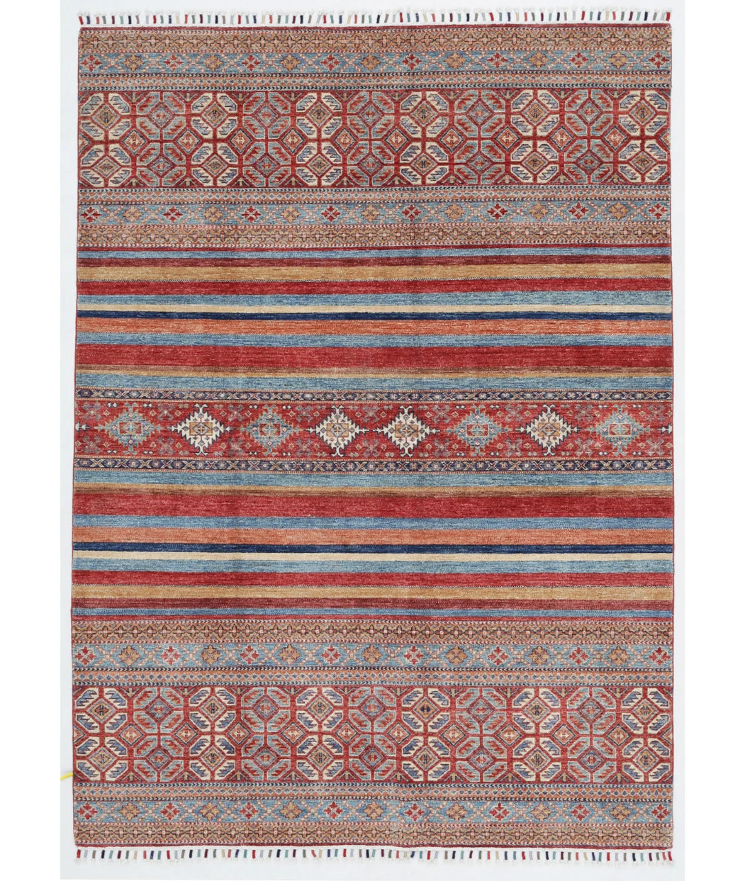Red Afghan Khurjeen Rug 5' 8" x 7' 10" Hand-Knotted | No. AT81467