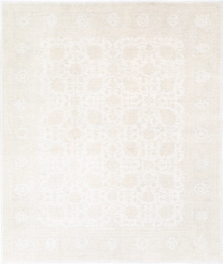 Ivory Afghan Tabriz Rug 8' 1" x 9' 7" Hand-Knotted | No. AT81648