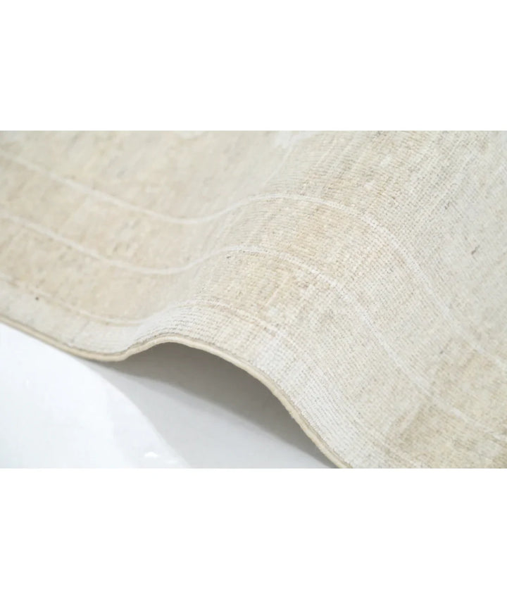 Ivory Afghan Tabriz Rug 8' 1" x 9' 7" Hand-Knotted | No. AT81648