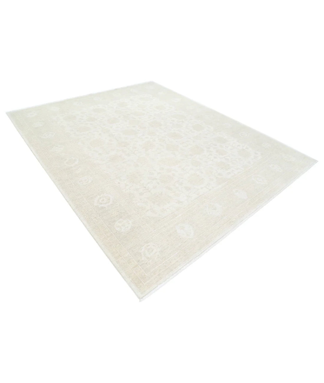 Ivory Afghan Tabriz Rug 8' 1" x 9' 7" Hand-Knotted | No. AT81648