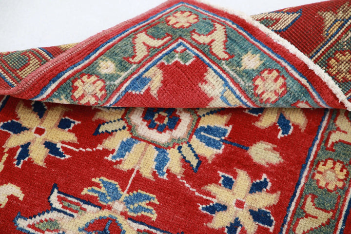 Red Afghan Oriental Rug 2'1" x 2'9" Hand-Knotted close-up