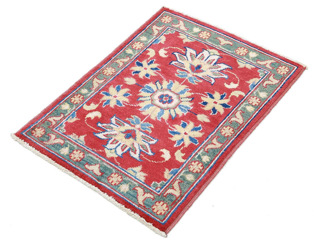 Red Afghan Oriental Rug 2'1" x 2'9" Hand-Knotted border