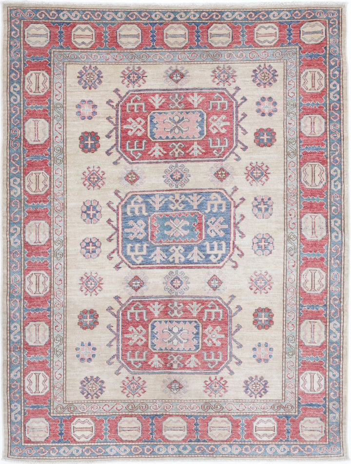 Afghan Royal Kazak Rug 4' 8" x 5' 11" Hand-Knotted | No. AT81844