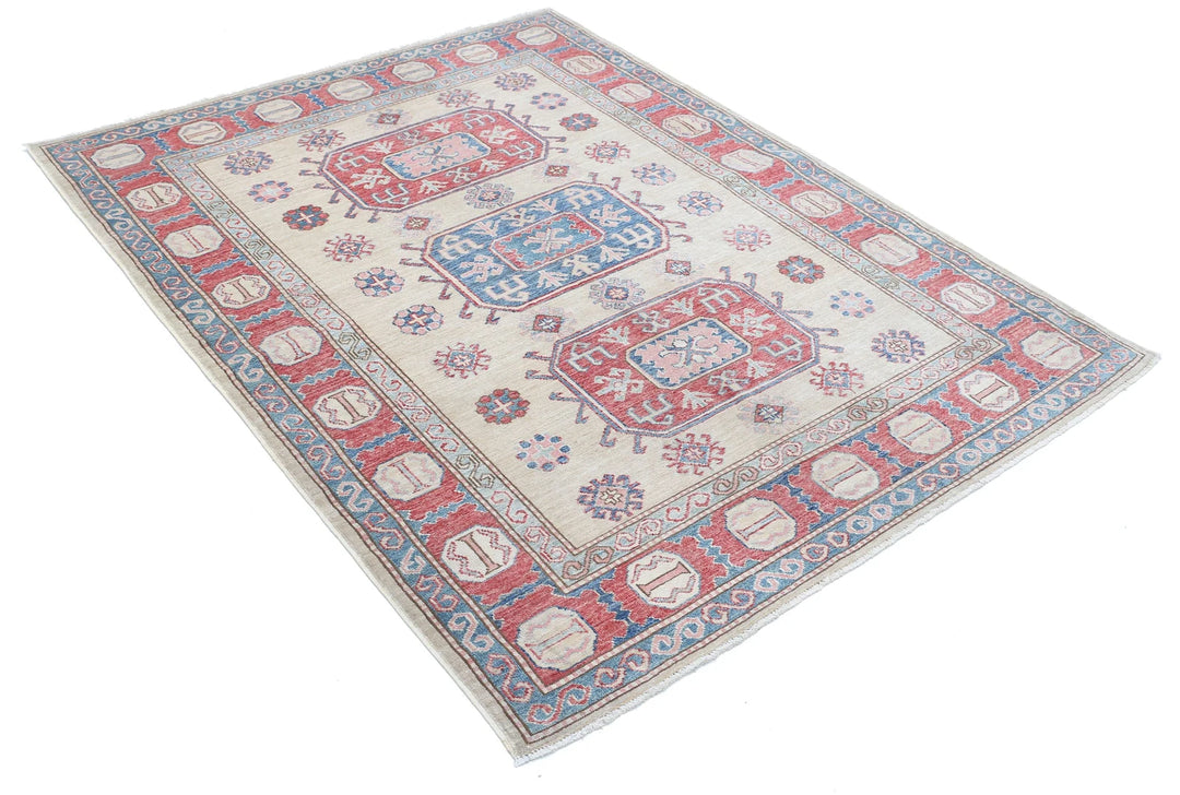 Afghan Royal Kazak Rug 4' 8" x 5' 11" Hand-Knotted | No. AT81844