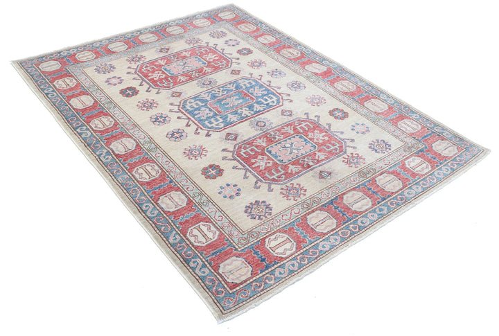 Afghan Royal Kazak Rug 4' 8" x 5' 11" Hand-Knotted | No. AT81844