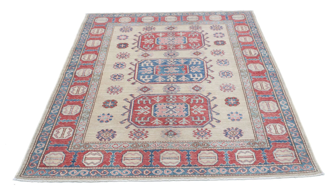 Afghan Royal Kazak Rug 4' 8" x 5' 11" Hand-Knotted | No. AT81844