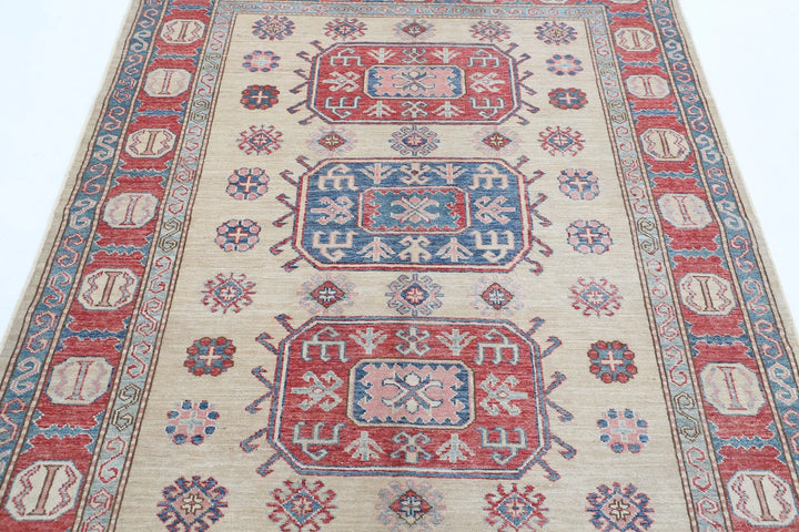 Afghan Royal Kazak Rug 4' 8" x 5' 11" Hand-Knotted | No. AT81844