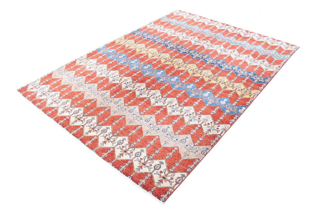 Red Afghan Oriental Rug 5' 6" x 7' 10" Hand-Knotted | No. AT81918