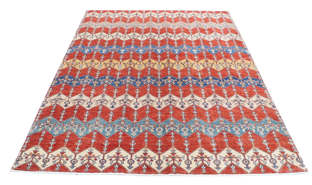 Red Afghan Oriental Rug 5' 6" x 7' 10" Hand-Knotted | No. AT81918