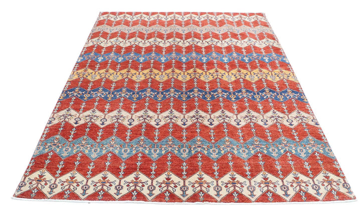 Red Afghan Oriental Rug 5' 6" x 7' 10" Hand-Knotted | No. AT81918